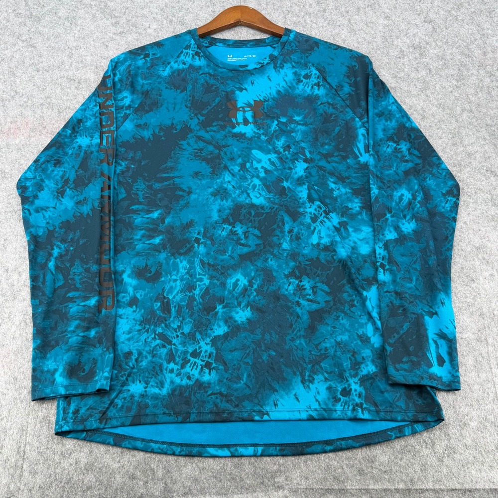 Under Armour Mens XL Blue Tie Dye Long Sleeve Loose Fit Performance Shirt